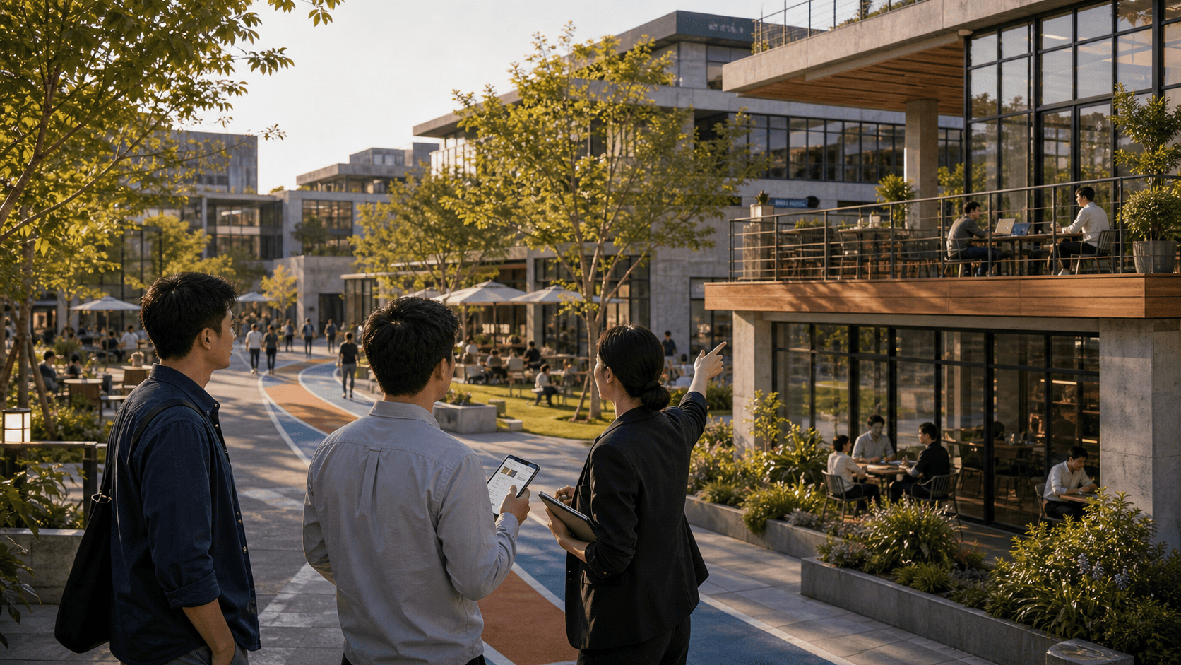 销售带客户现场看未来办公环境的配图