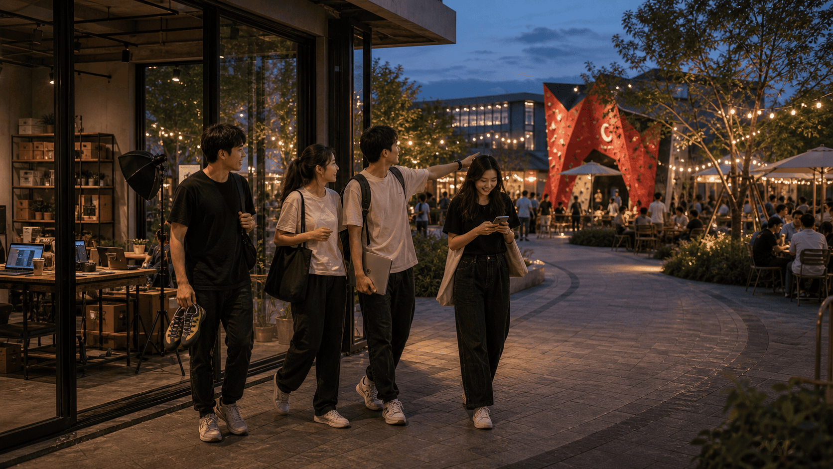 跨境创业团队下班攀岩鞋与工作桌手机抓拍感配图